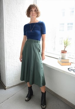 Vintage Mod Green Midi High Waisted Skirt