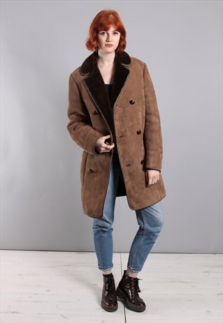 VINTAGE 80S BROWN SHEEPSKIN SHEARLING COAT