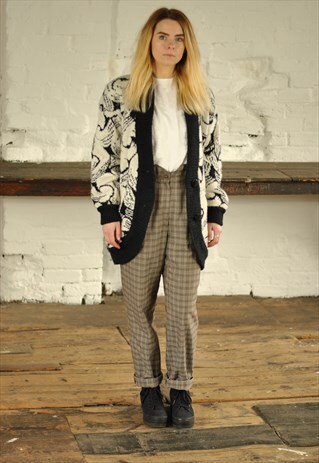 VINTAGE 80S PATTERNED OVERSIZED COATIGAN CARDIGAN