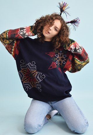 90'S RETRO SNOWFLAKE PATTERN KNIT CHRISTMAS JUMPER