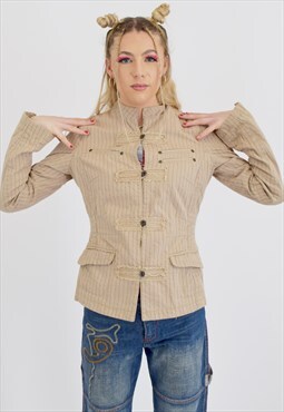 Vintage 2000's Mexx Jacket in Brown Pinstripe Embroidery