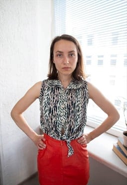 Vintage 80's Animal Print Cropped Vest Top