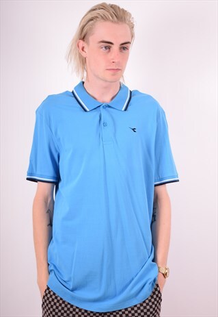 DIADORA MENS VINTAGE POLO SHIRT MEDIUM BLUE 90S