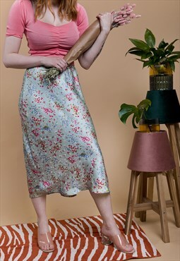 Floral Satin Slip Skirt