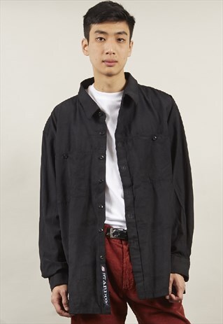 VINTAGE 90'S SUEDE FEEL BLACK SHIRT