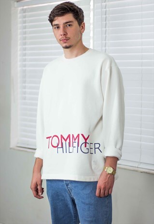 VINTAGE TOMMY HILFIGER SWEATSHIRT JUMPER BIG LOGO 90S L 17.3