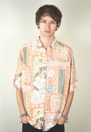 1990S VINTAGE ORANGE ABSTRACT PRINTED FESTIVAL SHIRT