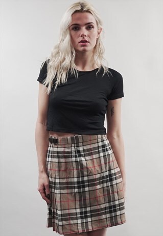 VINTAGE 80'S PLEATED BEIGE TARTAN SKIRT