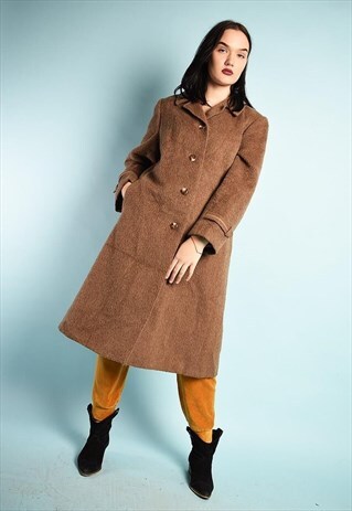 VINTAGE 70'S RETRO MINIMALIST WOOLLEN LONGLINE WINTER COAT