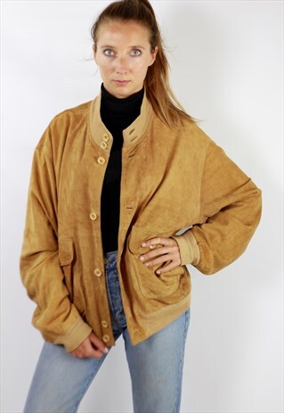 OVERSIZE VINTAGE SUEDE BOMBER JACKET BROWN