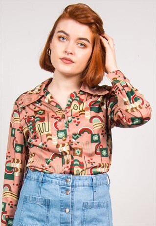 VINTAGE 70'S PINK ABSTRACT PATTERNSHIRT