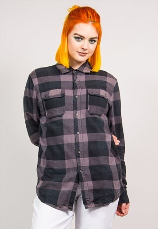 VINTAGE 90'S GREY CHECKED LONG SLEEVE FLANNEL SHIRT