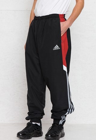 VINTAGE RETRO BLACK RED ADIDAS TRACK BOTTOMS JOGGERS