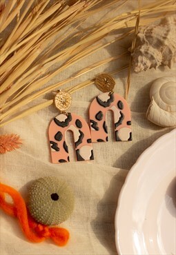 Pink Leopard Print Polymer Arch Earrings
