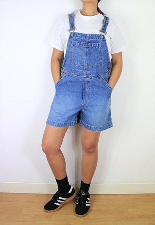 VINTAGE DENIM DUNGAREE SHORTS BY GAP MID BLUE WASH