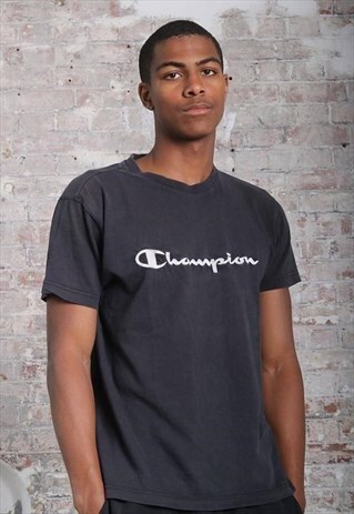 VINTAGE CHAMPION BIG LOGO SPELLOUT T-SHIRT BLACK