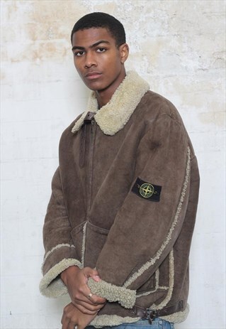 RARE VINTAGE STONE ISLAND SHERPA SHEEPSKIN AVIATOR JACKET