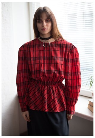 VINTAGE 60'S MIDI RED/BLACK LONG SLEEVES DRESS