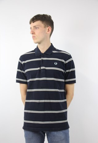 VINTAGE FRED PERRY STRIPED NAVY POLO SHIRT