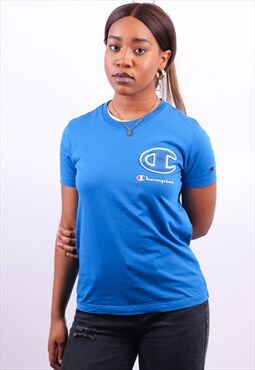 Vintage Champion Small Logo T-Shirt in Blue