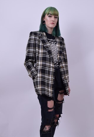 VINTAGE 90'S PLAID CHECKED BOYFRIEND BLAZER SIZE 10 12 14
