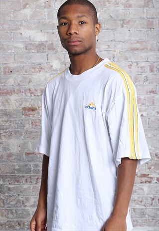 VINTAGE ADIDAS LOGO THREE STRIPE T-SHIRT WHITE