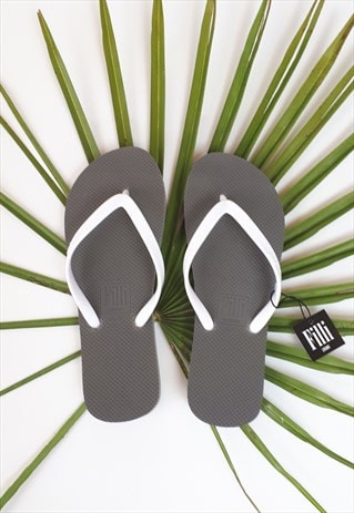 NAKED TWO TONE SILVER GREY FLIP FLOPS WITH WHITE STRAPS