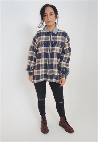 VINTAGE '90S CHECKERED ZIP UP SHIRT
