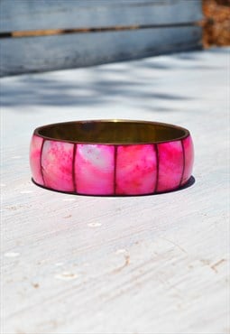 Vintage pink shell/metallic bangle bracelet.