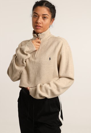 VINTAGE RALPH LAUREN EMBROIDERED CROPPED 1/4 ZIP SWEATSHIRT