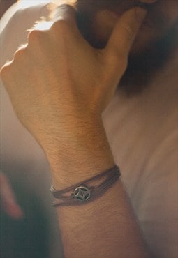Brown bracelet for men silver round charm wrapped bracelet