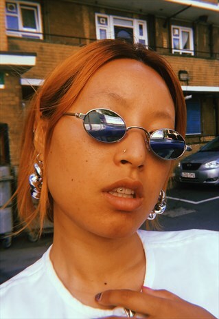 SILVER REFLECTIVE OVAL SLIM SUNGLASSES