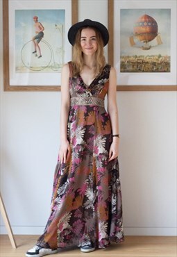 Brown floral sleeveless maxi dress