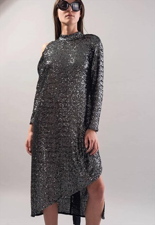PARTY DRESS SHINY EVENING DRESS SEQUIN MIDI DRESS F1741