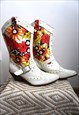 VINTAGE WHITE GENUINE LEATHER COWBOY WESTERN BOOTS SHOES