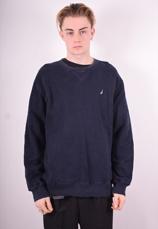 NAUTICA MENS VINTAGE SWEATSHIRT JUMPER XL NAVY BLUE 90'S