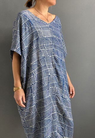 BLOCK PRINTED SUMMER OVER SIZED KAFTAN DRESS