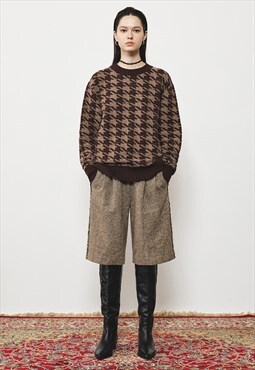 Houndstooth knit pullover