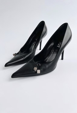 Christian Dior Heels Courts Black Leather Pointed Toe EU 39