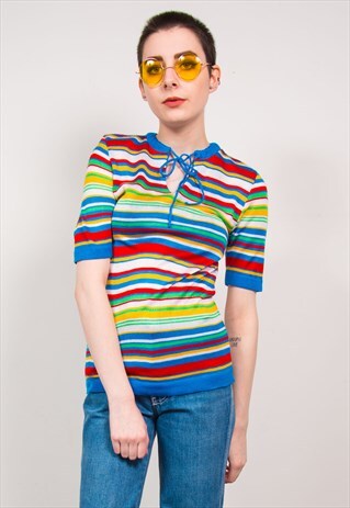 VINTAGE 70'S RAINBOW STRIPED KNIT TOP
