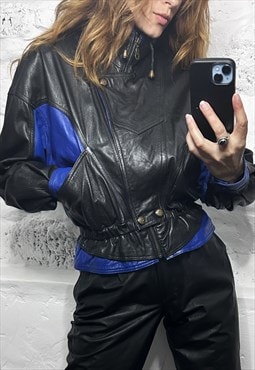 80s Biker Leather Jacket - Small