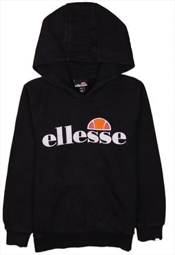 Vintage 90's Ellesse Hoodie Pullover Spellout Black Medium