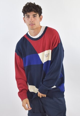 VINTAGE 90S RED BLUE WHITE CHAPS RALPH LAUREN KNIT JUMPER