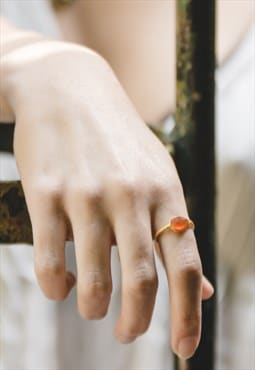 Tiny Red Orange Gemstone Gold Plated Ring Carnelian Jewelry