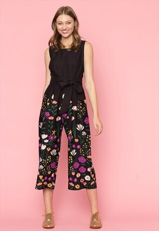 PRINCESS HIGHWAY BLACK FLOWER GARDEN PRINT JUMPSUIT