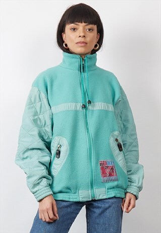 VINTAGE 80'S PASTEL BLUE QUILTED FLEECE JACKET