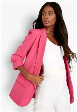 Bright Pink Ruched Sleeve Blazer