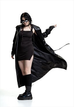 PU Leather long black coat 