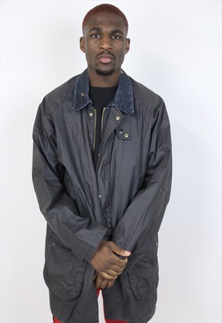 VINTAGE 90'S NAVY FUR-LINED WAX JACKET