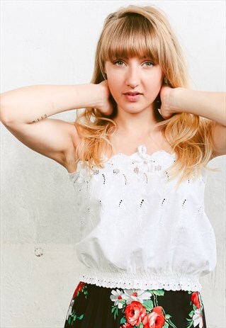 VINTAGE 70S BOHO CUTOUT LACE TOP
